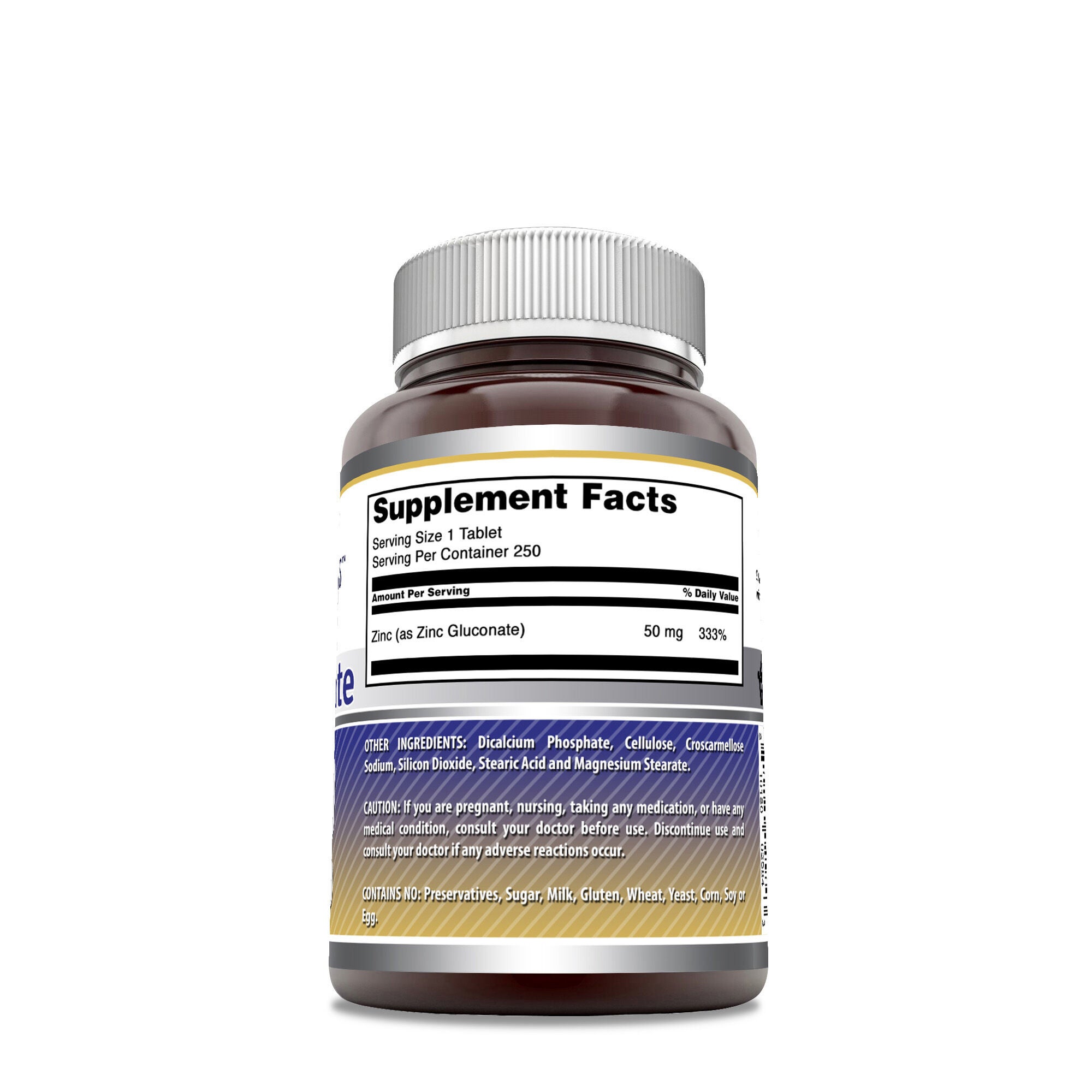 Zinc Gluconate 50mg - 250 Tablets (250 Servings)  | GNC